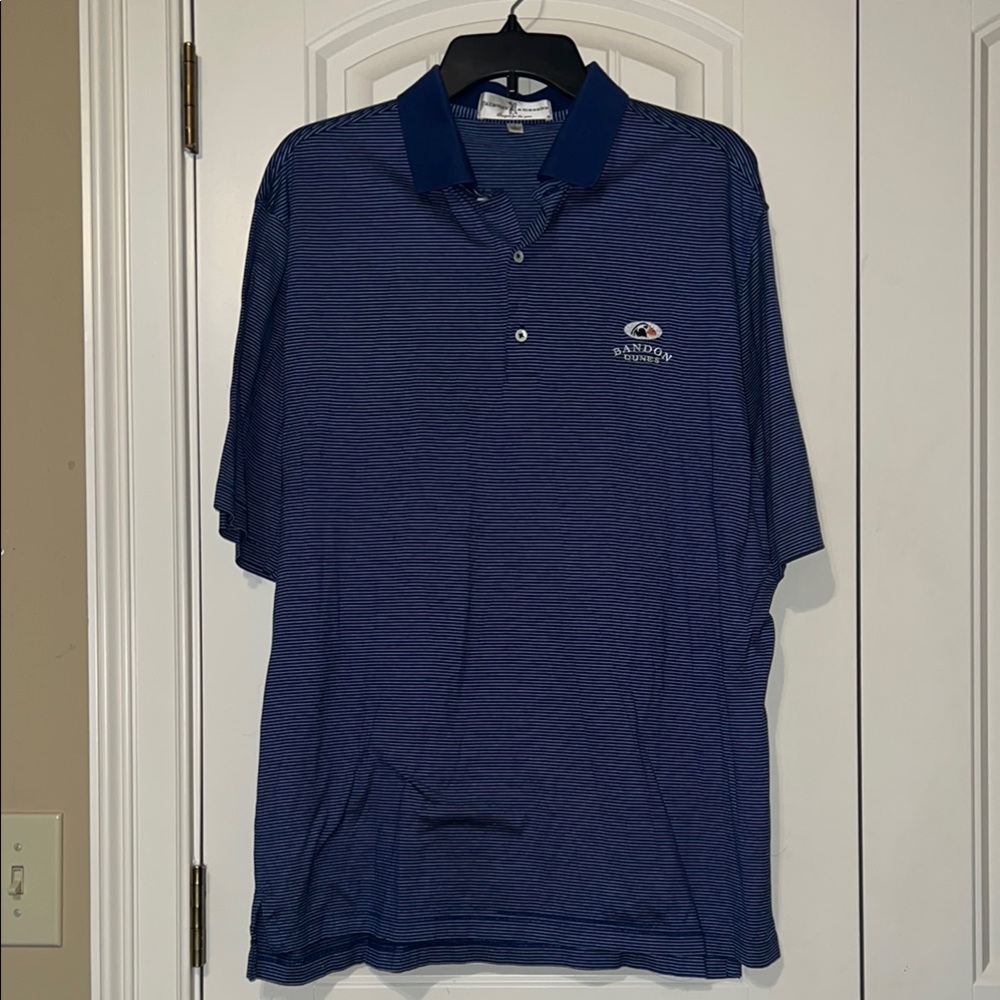 Fairway & Greene navy striped polo shirt size L in EUC